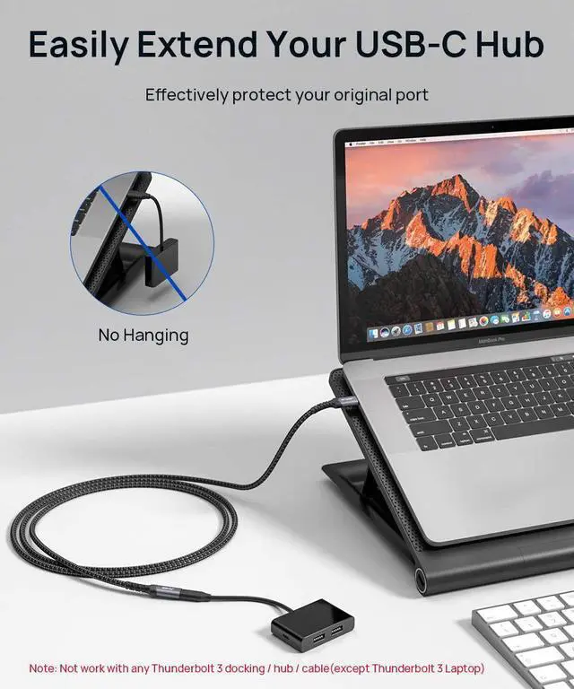 Alt view image 2 of 7 - USB C Extension Cable (6.6FT/2M) Type C 3.1 GEN 2 Male to Female Extender Cord for USB C Hub/Dock Pixel 3 2 XL Galaxy S20 S10 S9 S8 and More