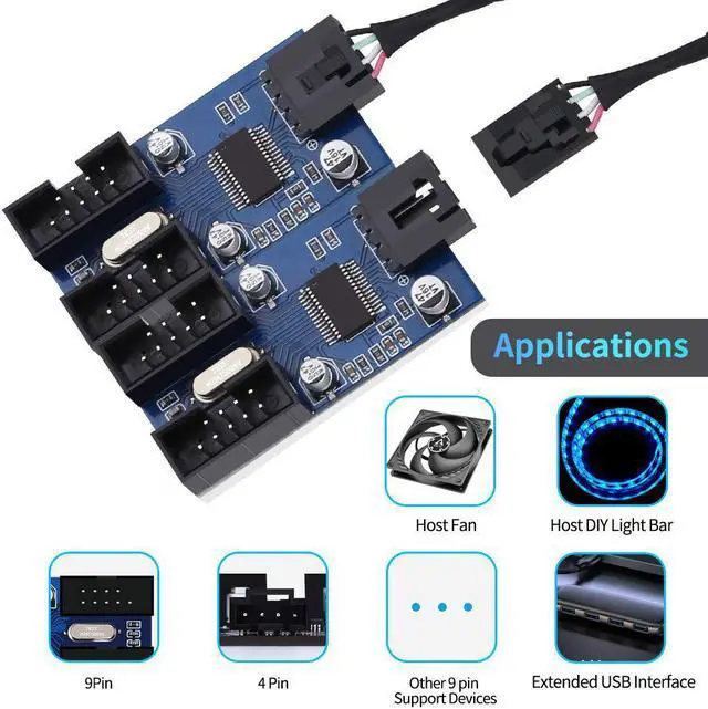 Alt view image 3 of 7 - 4 in 1 Internal USB Splitter Cable, Electop 9 pin USB Header Male 1 to 4 Female Extension Connector Adapter, USB 2.0 HUB Connector Port Multiplier PWM Fan Splitter Cable (30cm/0.98ft)