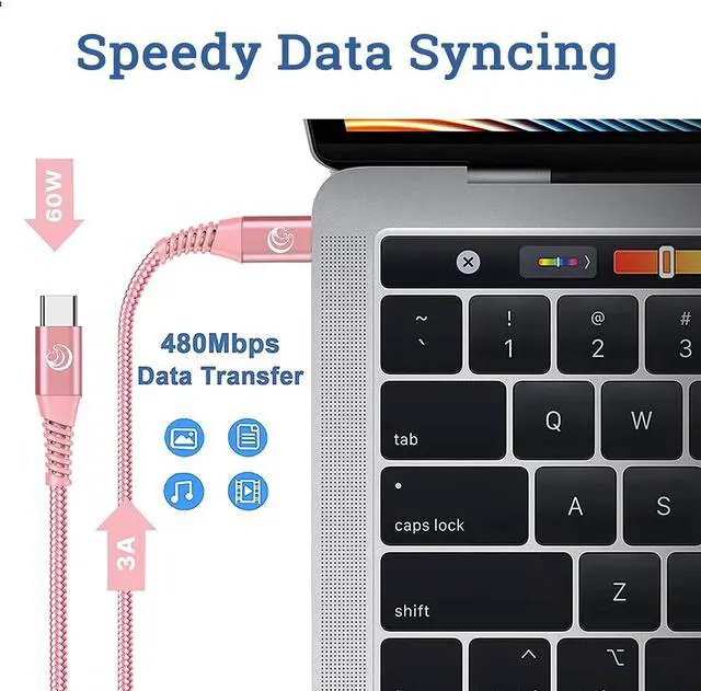 Alt view image 4 of 7 - USB C to USB C Cable, 2Pack 60W Type C to Type C Cable, USB C Cable 6ft USBC to USBC Fast Charging Cable for MacBook Air/Pro, iPad Pro 2020/2018, iPad Air 4, Samsung Galaxy S21/S20/Note20, etc-Pink