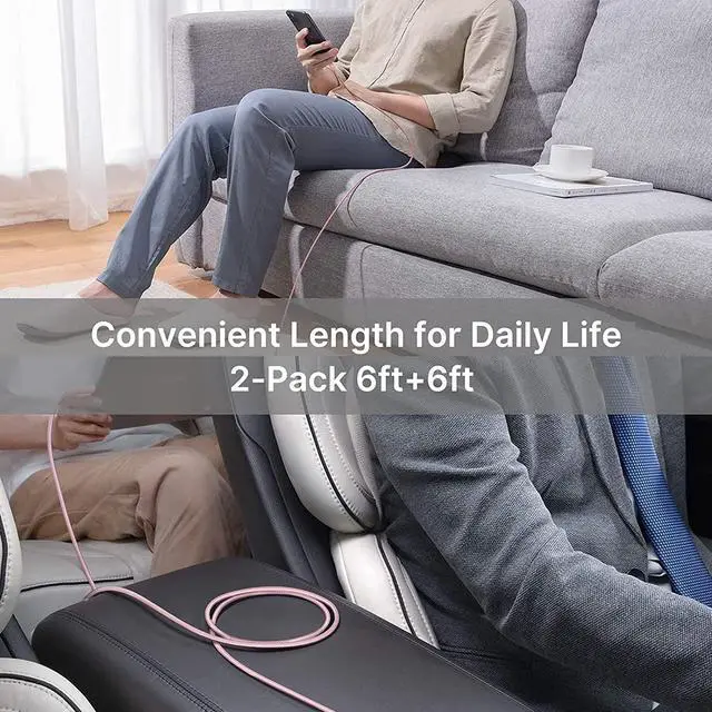 Alt view image 7 of 7 - USB C to USB C Cable, 2Pack 60W Type C to Type C Cable, USB C Cable 6ft USBC to USBC Fast Charging Cable for MacBook Air/Pro, iPad Pro 2020/2018, iPad Air 4, Samsung Galaxy S21/S20/Note20, etc-Pink