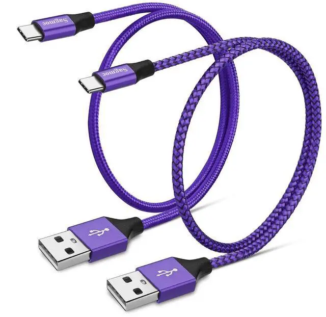 Alt view image 7 of 7 - Type C Charger Cable Purple - USB C Rapid Charging Cord Shiny Nylon Braided5 Pack 2FT 3FT 2X6FT 10FT for  S10 S9 S8 Plus Note 8 LG G6 G5 V30 V20 Google Pixel/XL Moto Z/Z2 (Violet)