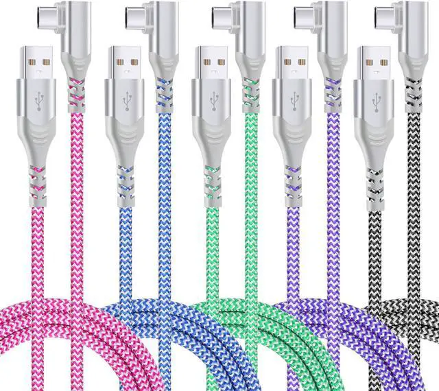 Main image of Pofesun USB C Charging Cable (5-Pack,6.6ft) 3.1A Fast Charging Right Angle USB Type C Cable, Durable Nylon Braided USB Cable Compatible with Samsung Galaxy S21 S20 S10 S9 S8 Plus Note 10 9 8,LG G8 V40