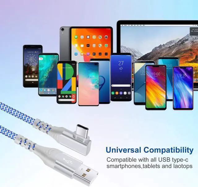 Alt view image 6 of 7 - Pofesun USB C Charging Cable (5-Pack,6.6ft) 3.1A Fast Charging Right Angle USB Type C Cable, Durable Nylon Braided USB Cable Compatible with Samsung Galaxy S21 S20 S10 S9 S8 Plus Note 10 9 8,LG G8 V40