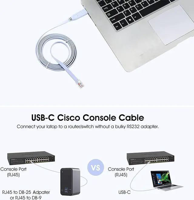 Alt view image 2 of 7 - Dathuil USB-C Console Cable, 6Ft USB C to RJ45 Console Cable, FTDI USB Type C to RJ45 Serial Cable Compatible with Cisco, Router, NETGEAR, TP-Link, Windows, macOS, Linux
