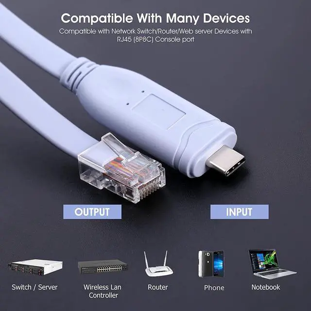 Alt view image 3 of 7 - Dathuil USB-C Console Cable, 6Ft USB C to RJ45 Console Cable, FTDI USB Type C to RJ45 Serial Cable Compatible with Cisco, Router, NETGEAR, TP-Link, Windows, macOS, Linux