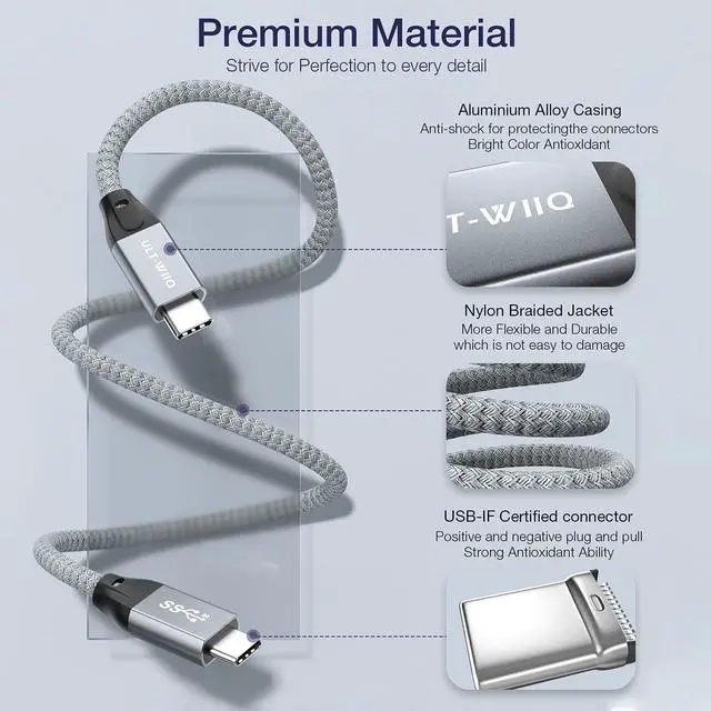 Alt view image 6 of 7 - USB C to USB C 3.2 Cable 1.65FT, 100W & 20Gbps USB 3.2 Gen 2X2 Cable, 4K@60Hz Video Cord with E-Marker for Thunderbolt 3/4, Oculus Quest, iMac, MacBook, Dell XPS, iPad Pro, Galaxy S21, Switch etc