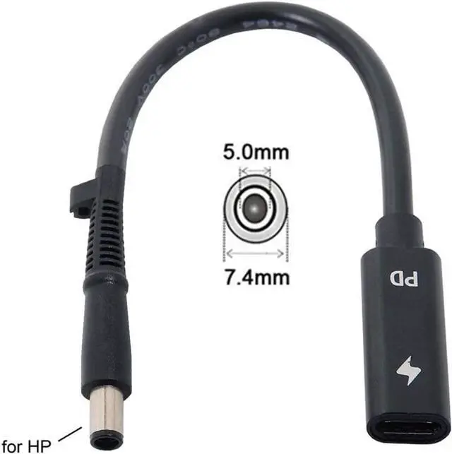 Alt view image 2 of 6 - USB-C Type C Female Input to DC 7.4x5.0mm Cable fit for Laptop DC 19.5V