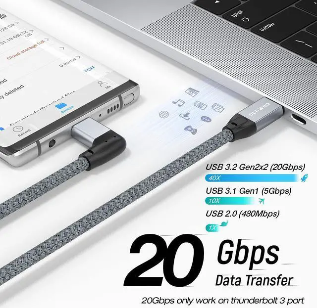Alt view image 4 of 7 - USB C to USB C Cable 100W, 20Gbps 90 Degree Right Angle 4K@60Hz Video Output Cable (USB C 3.1 & 3.2 Compatible) with E-Marker for Thunderbolt 3, Oculus Quest, MacBook, iPad Pro, Pixel, Switch, 1.65FT