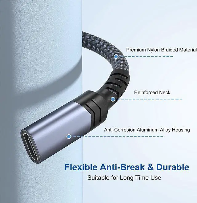 Alt view image 3 of 7 - USB C Extension Cable, OKRAY 6.6FT/2M USB 3.2 Gen2 10Gbps Type C Male to C Female Extender Cable, Nylon Braided USB-C Extension Cord Compatible Mac Book Air/Pro, USB C Hub, Switch (Black Black)