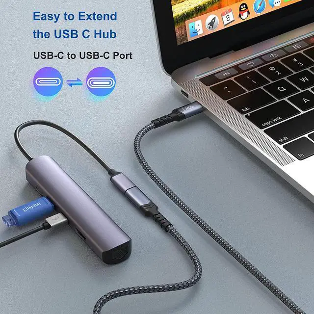 Alt view image 4 of 7 - USB C Extension Cable, OKRAY 6.6FT/2M USB 3.2 Gen2 10Gbps Type C Male to C Female Extender Cable, Nylon Braided USB-C Extension Cord Compatible Mac Book Air/Pro, USB C Hub, Switch (Black Black)