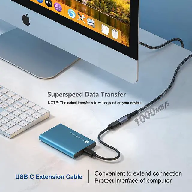 Alt view image 5 of 7 - USB C Extension Cable, OKRAY 6.6FT/2M USB 3.2 Gen2 10Gbps Type C Male to C Female Extender Cable, Nylon Braided USB-C Extension Cord Compatible Mac Book Air/Pro, USB C Hub, Switch (Black Black)