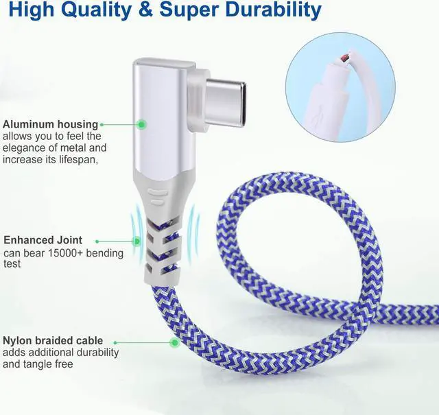 Alt view image 5 of 7 - Pofesun USB C Charging Cable (5-Pack,6.6ft) 3.1A Fast Charging Right Angle USB Type C Cable, Durable Nylon Braided USB Cable Compatible with Samsung Galaxy S21 S20 S10 S9 S8 Plus Note 10 9 8,LG G8 V40