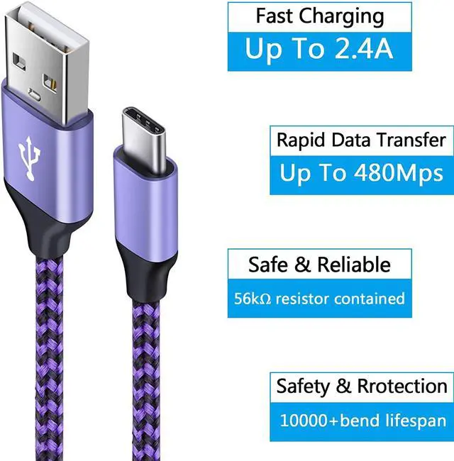 Alt view image 4 of 7 - 4Pack USB C Fast Phone Charger A to Type C Charging Cable Android Car Power Cord Compatible for Samsung Galaxy S24/S25 Plus/S21 s23 s20 s22 Ultra/10 A42 A51 A52 A71 S10 A01 A11 A21 A31 iPad