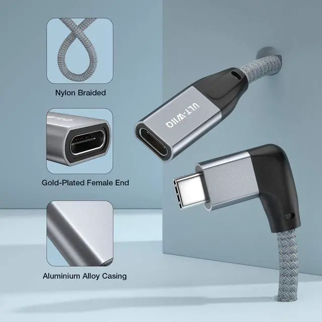 Alt view image 6 of 7 - Right Angle USB C Extension Cable 1.65FT, 90 Degree USB C 3.1(10Gbps) Male to Female 100W Fast Charging Extender Cord for iPhone 12 Wireless Charger, MacBook Pro/Air, Nintendo Switch