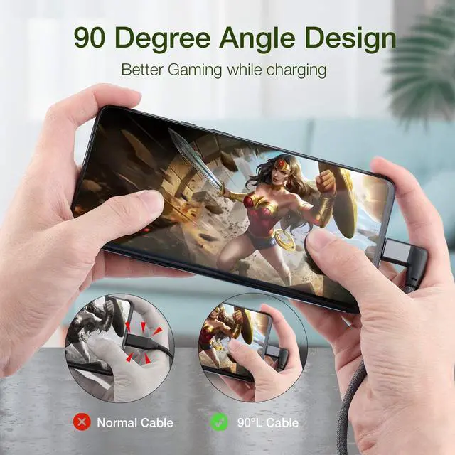 Alt view image 2 of 7 - Right Angle USB C Extension Cable 1.65FT, 90 Degree USB C 3.1(10Gbps) Male to Female 100W Fast Charging Extender Cord for iPhone 12 Wireless Charger, MacBook Pro/Air, Nintendo Switch