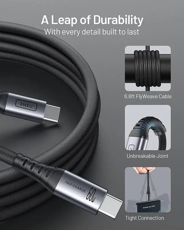 Alt view image 4 of 7 - I USB C to USB C Cable 60W, [2-Pack 6.6ft] PD QC 3.0 Fast Charging USB C Cable, USB-C Nylon Braided Type C Phone Charger for Samsung Galaxy S21 S20 S10 Note 10 iPad Pro MacBook Pro Google LG etc.