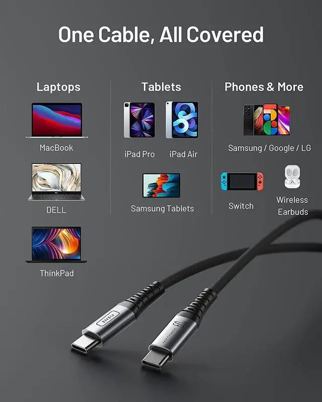 Alt view image 5 of 7 - I USB C to USB C Cable 60W, [2-Pack 6.6ft] PD QC 3.0 Fast Charging USB C Cable, USB-C Nylon Braided Type C Phone Charger for Samsung Galaxy S21 S20 S10 Note 10 iPad Pro MacBook Pro Google LG etc.