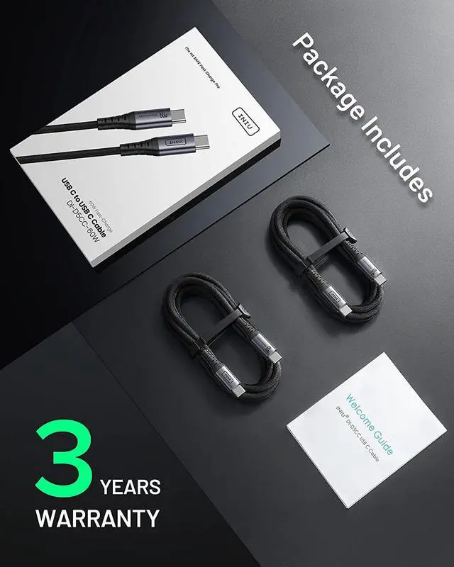 Alt view image 7 of 7 - I USB C to USB C Cable 60W, [2-Pack 6.6ft] PD QC 3.0 Fast Charging USB C Cable, USB-C Nylon Braided Type C Phone Charger for Samsung Galaxy S21 S20 S10 Note 10 iPad Pro MacBook Pro Google LG etc.