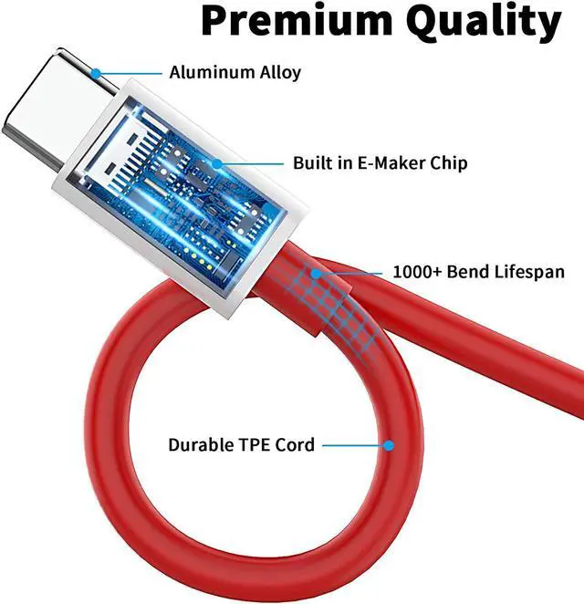 Alt view image 4 of 7 - SUPERVOOC USB-C to USB-C Cable for OnePlus 10T/Pro 6.6FT,2-Pack Type C Warp Charge Dash Charger Cable 65W Super PD Fast Charging Cord for OnePlus 9 Pro 9 8T 8 Pro 7T iPad Pro  Air