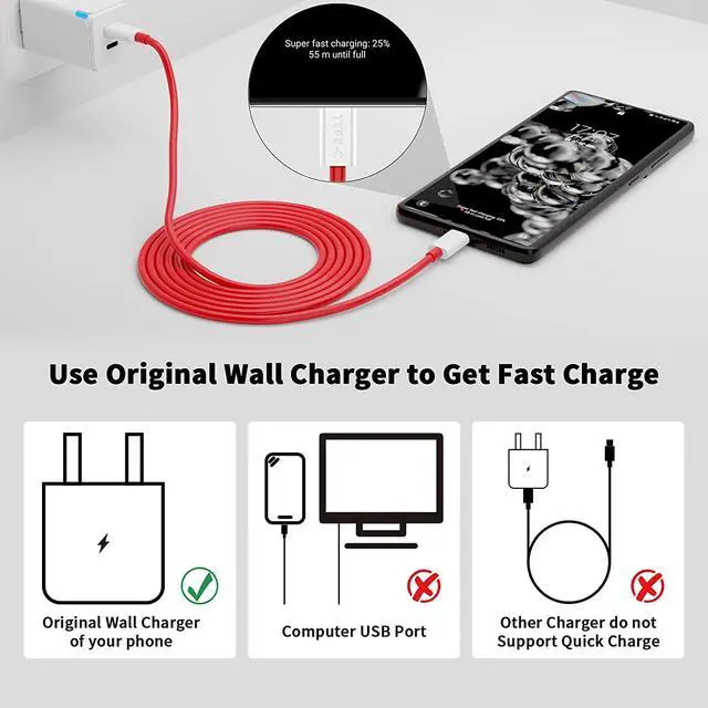 Alt view image 7 of 7 - SUPERVOOC USB-C to USB-C Cable for OnePlus 10T/Pro 6.6FT,2-Pack Type C Warp Charge Dash Charger Cable 65W Super PD Fast Charging Cord for OnePlus 9 Pro 9 8T 8 Pro 7T iPad Pro  Air