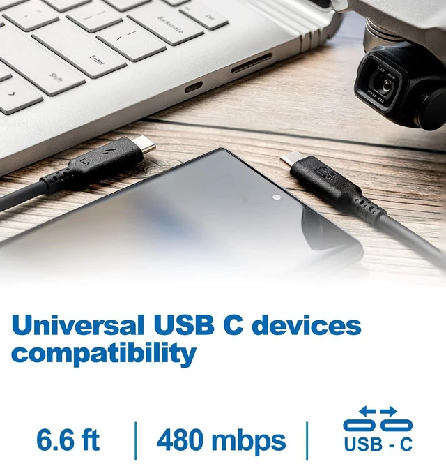 Alt view image 5 of 6 - USB C Cable 100W 6.6ft, BLAUBECK TPE Cord USB C to USB C Fast Charge 5A 20V, Compatible with MacBook Pro, iPad Pro/Air, Dell XPS, Samsung Galaxy S21 Ultra, Note 20, Note 10 Plus, S20