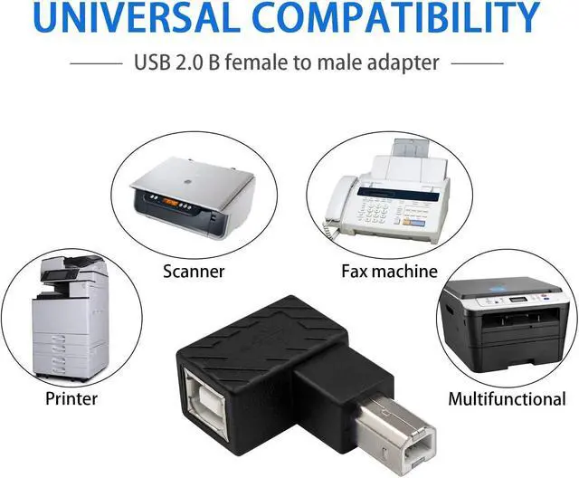 Alt view image 4 of 6 - USB B 2.0 Adapter USB 2.0 Type-B Printer Cable Adapter Left Angle USB B 2.0 Male to Female Adapter for Printer Short Extension Cable for Printer Scanner Mobile HDD and More