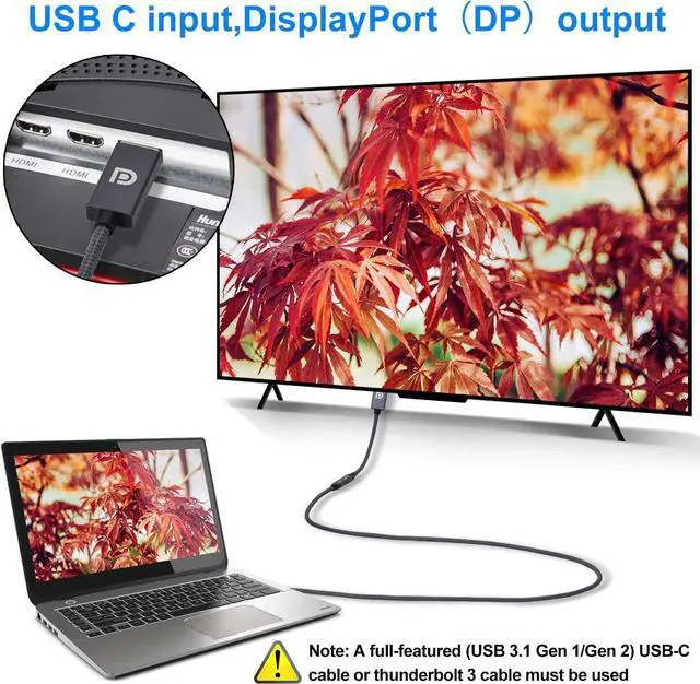 Alt view image 4 of 7 - USB C Female to DisplayPort Male Cable Adapter USB Type C 3.1 Input to DP Ouput Converter 4K 60Hz USBC Thunderbolt 3 Adapter for New MacBook Pro Mac Air Chromebook Pixel and More