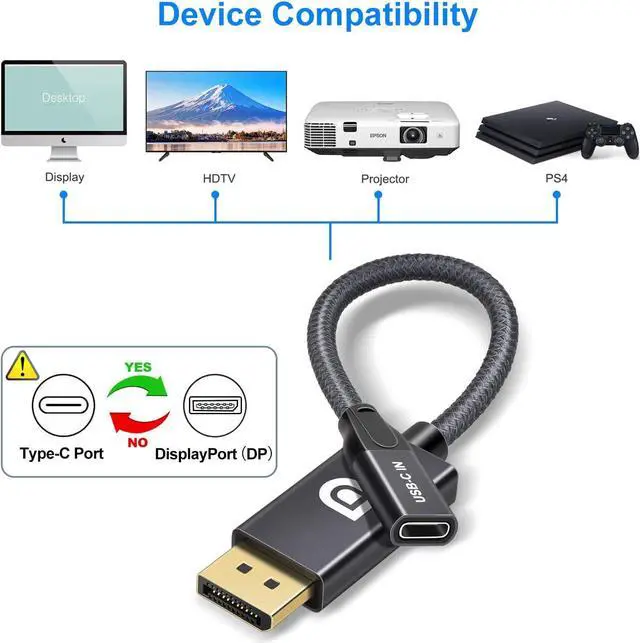 Alt view image 7 of 7 - USB C Female to DisplayPort Male Cable Adapter USB Type C 3.1 Input to DP Ouput Converter 4K 60Hz USBC Thunderbolt 3 Adapter for New MacBook Pro Mac Air Chromebook Pixel and More