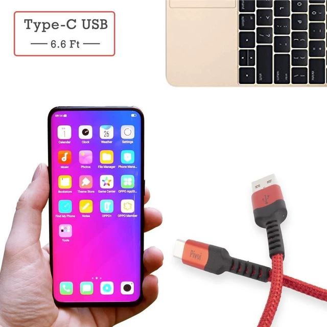Alt view image 5 of 7 - Pivoi Type C Alluminium molding with Nylon Braided USB 2.0 Cable with 480Mbps Data Transfer Speed, Compatible with Galaxy S8/S8+/S9/S9+,HTC 10,Sony XZ,LG V20/G5/G6, 1 Pack, Red