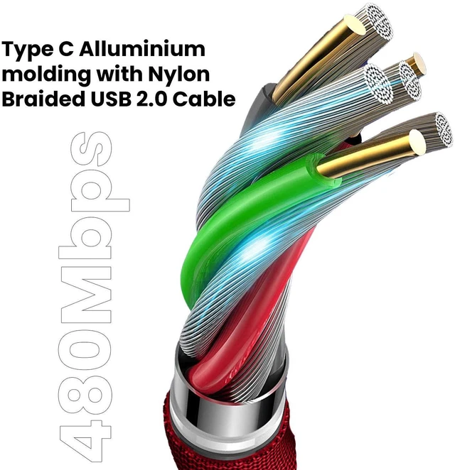 Alt view image 6 of 7 - Pivoi Type C Alluminium molding with Nylon Braided USB 2.0 Cable with 480Mbps Data Transfer Speed, Compatible with Galaxy S8/S8+/S9/S9+,HTC 10,Sony XZ,LG V20/G5/G6, 1 Pack, Red