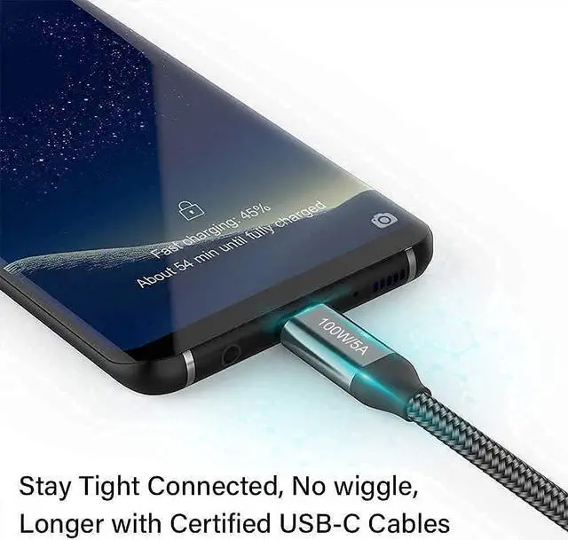 Alt view image 4 of 6 - 20FT USB-C to USB-C Cable,100W/5A,Extra Long Type-C Fast Charging Cord for MacBook Air/Pro,Samsung Galaxy S21 S20 Ultra Note 20 10,Moto G9 Plus,BLU G90 Pro,Sony PS5,Xbox,Surface,Switch,Camera,Laptop