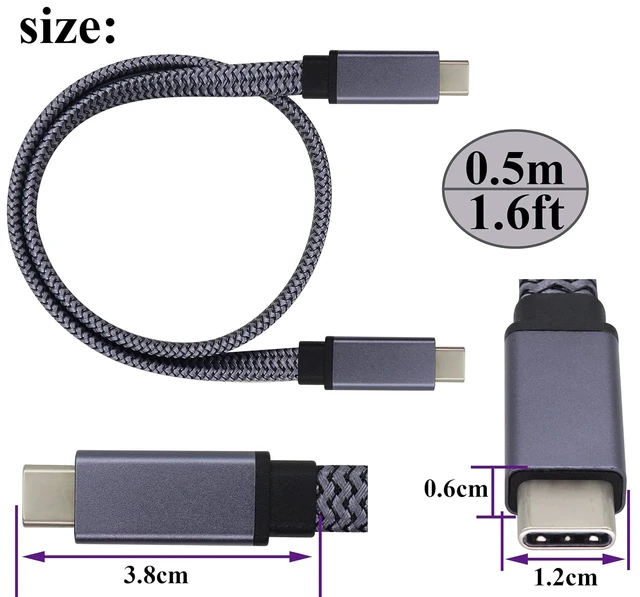 Alt view image 2 of 7 - Flat Short USB C to USB C 3.1 Gen 2 Braided Cable 10Gbps USB 3.1 Type C Male to Male Extension Cable Fast Charging Compatible for Google Pixel 4 3 XL,Samsung Galaxy Note 10,MacBook(0.5M-M/M)