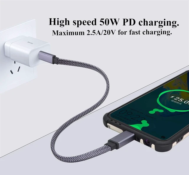 Alt view image 5 of 7 - Flat Short USB C to USB C 3.1 Gen 2 Braided Cable 10Gbps USB 3.1 Type C Male to Male Extension Cable Fast Charging Compatible for Google Pixel 4 3 XL,Samsung Galaxy Note 10,MacBook(0.5M-M/M)
