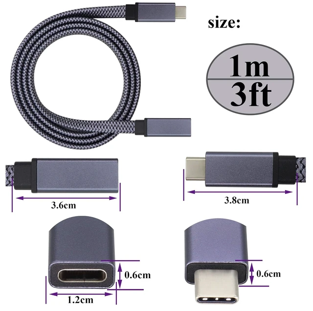 Alt view image 2 of 7 - Type C 3.1 Extension Cable Type C 3.1 USB Male to Female Connector Cable Supports Fast Charging,4K@60Hz HD Vedio,Audio Transfer,Data Sync Extend Cord,Compatible Samsung S10 S8,MacBook(1M-M/F)