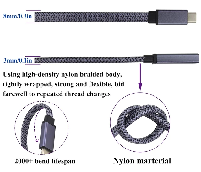 Alt view image 3 of 7 - Type C 3.1 Extension Cable Type C 3.1 USB Male to Female Connector Cable Supports Fast Charging,4K@60Hz HD Vedio,Audio Transfer,Data Sync Extend Cord,Compatible Samsung S10 S8,MacBook(1M-M/F)