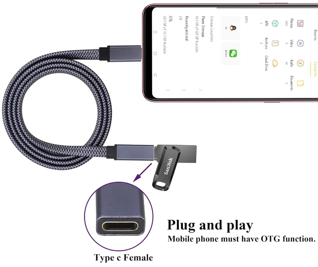 Alt view image 4 of 7 - Type C 3.1 Extension Cable Type C 3.1 USB Male to Female Connector Cable Supports Fast Charging,4K@60Hz HD Vedio,Audio Transfer,Data Sync Extend Cord,Compatible Samsung S10 S8,MacBook(1M-M/F)