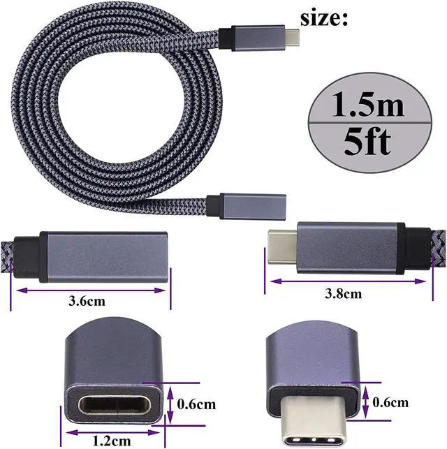 Alt view image 2 of 7 - AOTOKK Flat Type C USB 3.1 Adapter Cable 5 Gbps&2A 3.1 USB Type C Male to USB C 3.1 Female Cable Full Function Supports Charging,Data,Audio,4K HD Video Cable for Laptop&Tablet&Mobile Phone(1.5M-M/F)