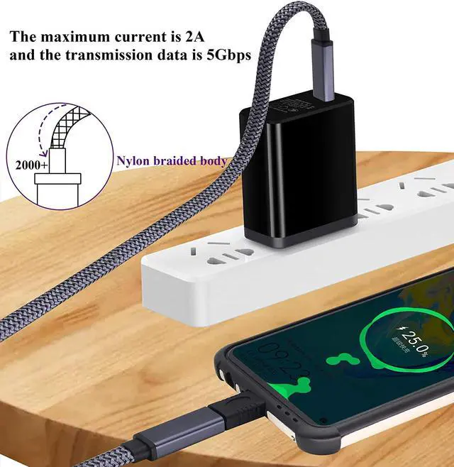 Alt view image 4 of 7 - AOTOKK Flat Type C USB 3.1 Adapter Cable 5 Gbps&2A 3.1 USB Type C Male to USB C 3.1 Female Cable Full Function Supports Charging,Data,Audio,4K HD Video Cable for Laptop&Tablet&Mobile Phone(1.5M-M/F)