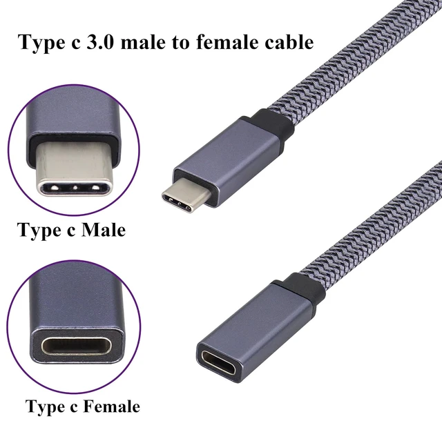 Alt view image 4 of 7 - Braided USB 3.1 Type c to Type C Connector Cable 60W&3A Short Type C 3.1 USB Male to Female Extension Cable Supports Charging,Data,Audio,Video Cable for Laptop&Tablet&Mobile Phone.(0.3M-M/F)