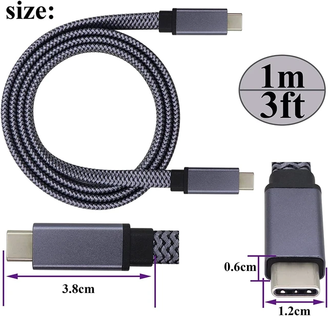Alt view image 2 of 7 - Braided Flat 3.1 Extension Cable - 4K@60Hz Type C Male to Male Connector - Supports Charging, Data, Audio, Video - Compatible with Samsung S10, S9+, S8, MacBook (1M-M/M)