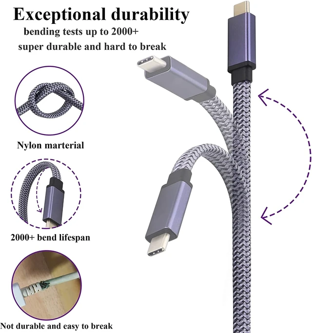 Alt view image 3 of 7 - Braided Flat 3.1 Extension Cable - 4K@60Hz Type C Male to Male Connector - Supports Charging, Data, Audio, Video - Compatible with Samsung S10, S9+, S8, MacBook (1M-M/M)
