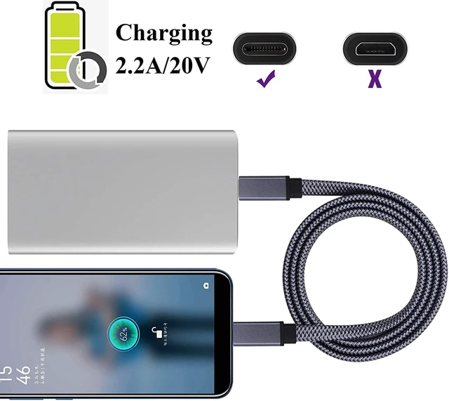 Alt view image 4 of 7 - Braided Flat 3.1 Extension Cable - 4K@60Hz Type C Male to Male Connector - Supports Charging, Data, Audio, Video - Compatible with Samsung S10, S9+, S8, MacBook (1M-M/M)