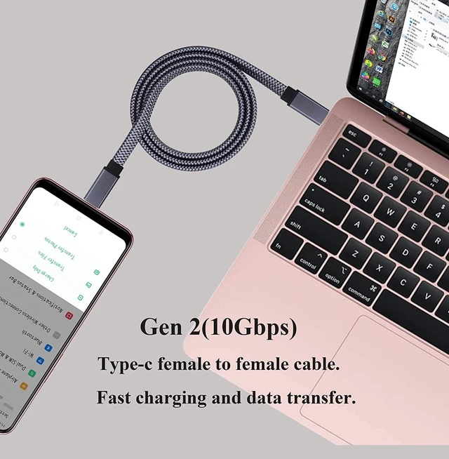 Alt view image 5 of 7 - Braided Flat 3.1 Extension Cable - 4K@60Hz Type C Male to Male Connector - Supports Charging, Data, Audio, Video - Compatible with Samsung S10, S9+, S8, MacBook (1M-M/M)