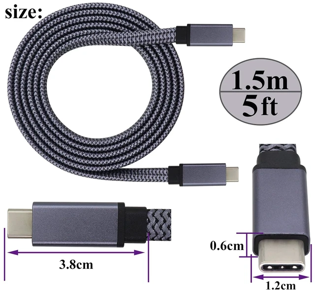 Alt view image 2 of 7 - Flat Braided Type C USB 3.1 Adapter Extender Cable 5 Gbps&2A 3.1 USB Type C Male to USB3.1 Cable Full Function Supports Charging,Data,Audio,Video Cable for Laptop&Tablet&Mobile Phone(1.5M-M/M)