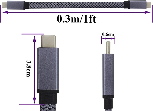 Alt view image 2 of 7 - Braided USB 3.1Type C Cable Flat Short 3.1 USB Type C Male to Male 4K@60Hz Gen 2 Extension Cable Supports Charging,Data,Audio,Video Cable for Laptop & Tablet & Mobile Phone.(0.3M-M/M)