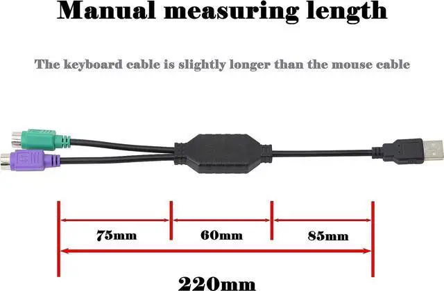 Alt view image 3 of 7 - LEIHONG PS/2 to USB Cable USB to PS/2 Plug Active USB to Dual PS/2 Adapter Keyboard Mouse Converter Adapter for The Keyboard PS2 (Black)