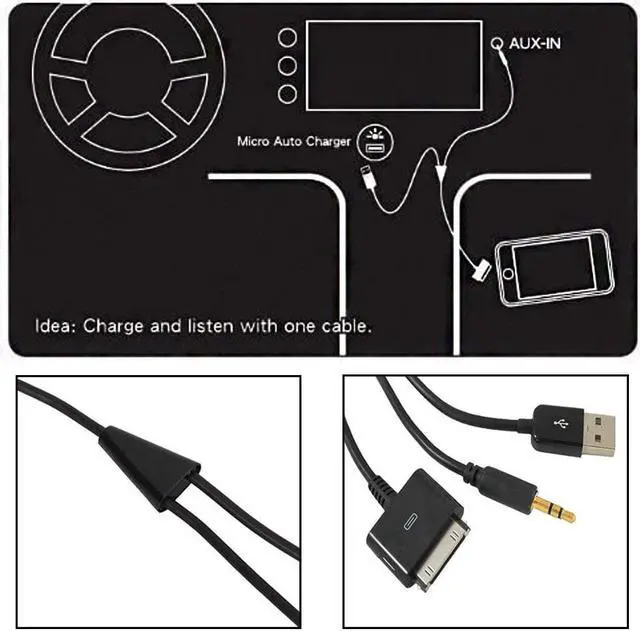 Alt view image 4 of 5 - JIMAT 30 Pin to AUX USB Dock Connector to 3.5mm Jack Audio AUX-in Car Stereo Auxiliary Cable | Data Sync Transfer & Charging | Compatible for iPod iPhone 3 4 4S iPad 2 3 |