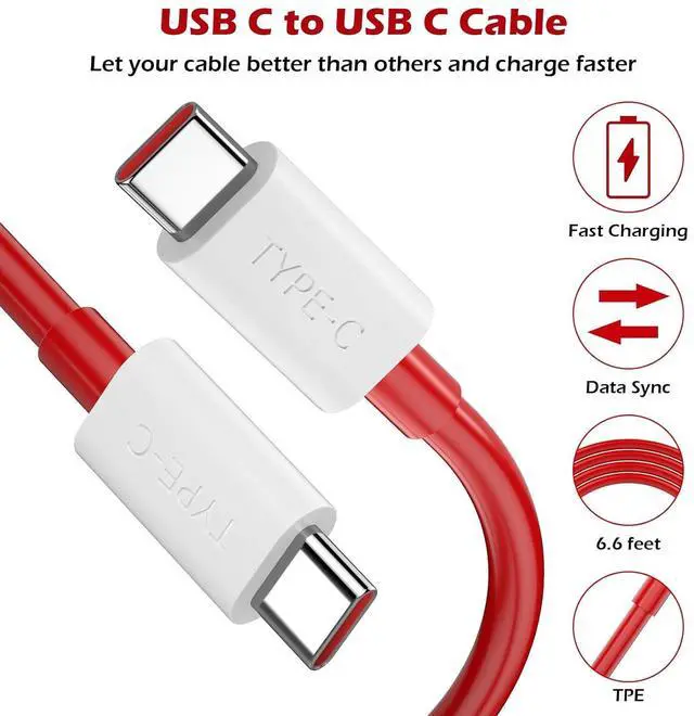 Alt view image 2 of 7 - Jelanry 6.6ft 2-Pack USB C to USB C Cable for OnePlus 10T 9 9Pro 8T 65W Warp Charge Cord Super Fast Charging Cable for Samsung S24 S25 Ultra iPhone 17 16e 2025 MacBook Air/Pro, iPad Pro Air, Red