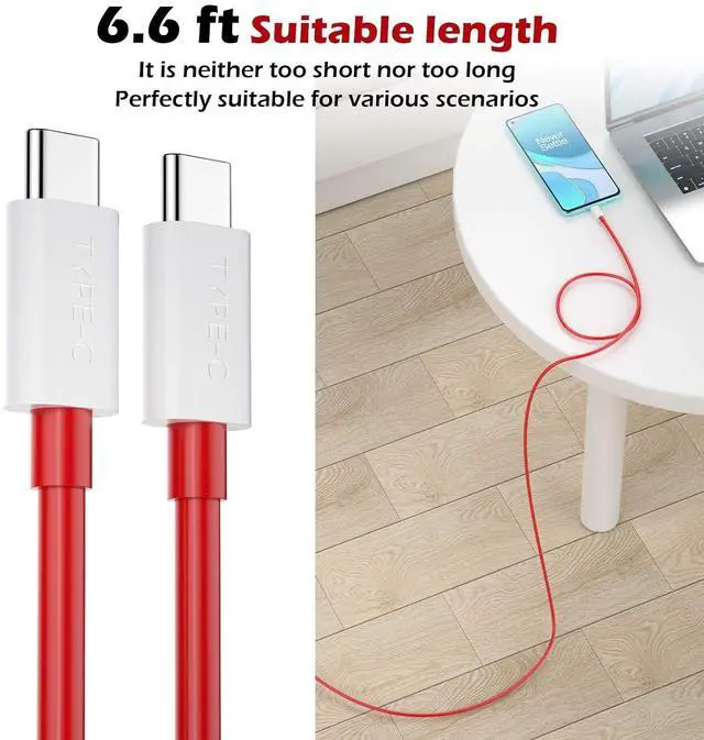 Alt view image 5 of 7 - Jelanry 6.6ft 2-Pack USB C to USB C Cable for OnePlus 10T 9 9Pro 8T 65W Warp Charge Cord Super Fast Charging Cable for Samsung S24 S25 Ultra iPhone 17 16e 2025 MacBook Air/Pro, iPad Pro Air, Red