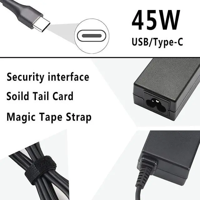 Alt view image 3 of 6 - 45W Type C Quick Laptop Charger for Acer Chromebook Spin 11 13 R13 14 15 CP311 CP311-1H CP311-1H-C1FS CP315 CP315-1HT CP315-1H-P8QY CP713 CP713-1WN Power Cord for Acer